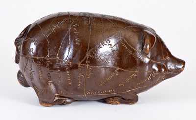 Anna Pottery 1894 Stoneware Pig Flask w/ Fat Jowls and Elaborate Railroad Map