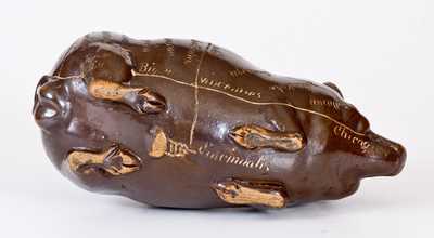 Anna Pottery 1894 Stoneware Pig Flask w/ Fat Jowls and Elaborate Railroad Map