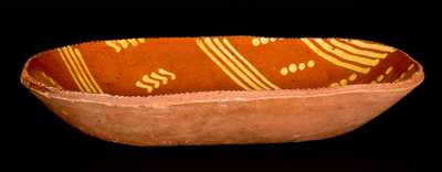 Large Redware Loaf Dish w/ Outstanding Yellow-Slip Decoration, Philadelphia