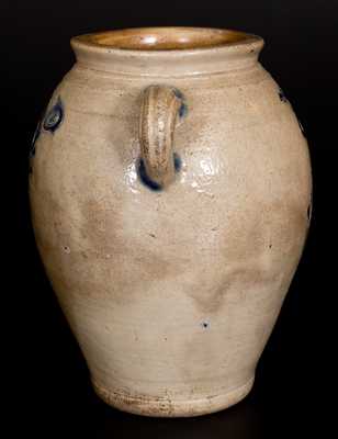 Open-Handled Stoneware Jar w/ Fine Incised Floral Decoration, Manhattan, circa 1790