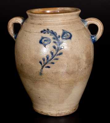 Open-Handled Stoneware Jar w/ Fine Incised Floral Decoration, Manhattan, circa 1790