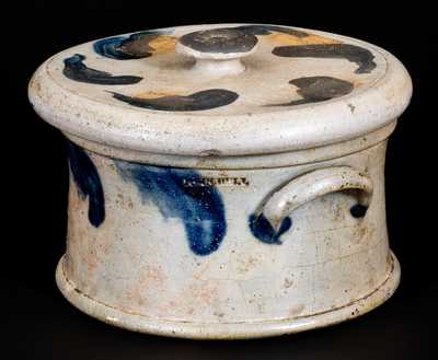 JOHN BELL / WAYNESBORO Decorated Stoneware Butter Crock w/ Matching Lid