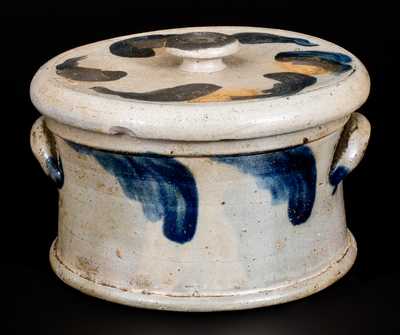 JOHN BELL / WAYNESBORO Decorated Stoneware Butter Crock w/ Matching Lid