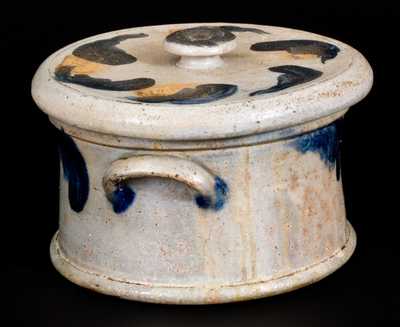 JOHN BELL / WAYNESBORO Decorated Stoneware Butter Crock w/ Matching Lid