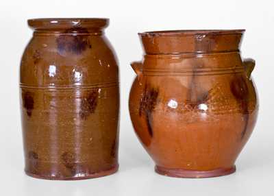 Lot of Two: Redware Jars with Manganese Slotches