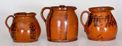 Lot of Three: Redware Batter Pitchers with Manganese Decoration