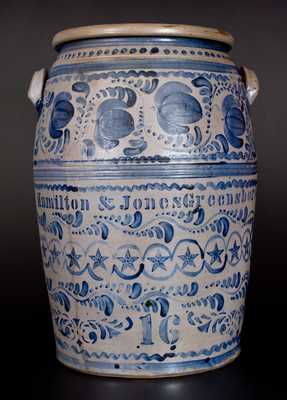 Exceptional 16 Gal. HAMILTON & JONES / GREENSBORO Profusely-Decorated Stoneware Jar