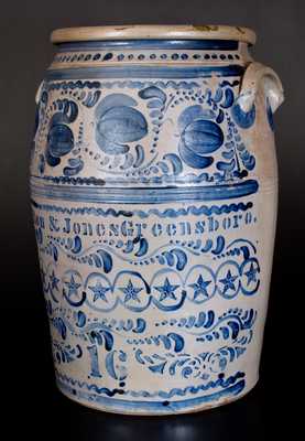 Exceptional 16 Gal. HAMILTON & JONES / GREENSBORO Profusely-Decorated Stoneware Jar
