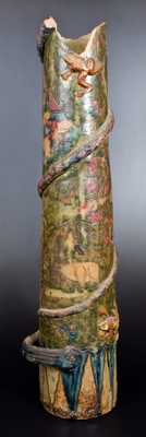 Elaborate Welsh Earthenware Umbrella Stand w/ Applied Snakes, Frogs, and Profuse Designs