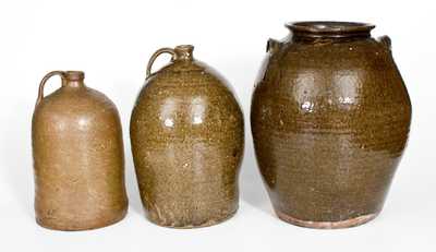 Lot of Three: Alkaline-Glazed Southern Stoneware Vessels