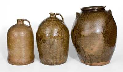 Lot of Three: Alkaline-Glazed Southern Stoneware Vessels
