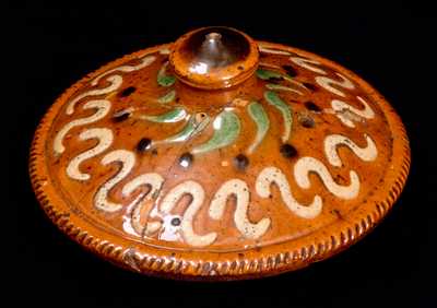 Exceptional Pennsylvania Redware Lid with Elaborate Slip Decoration