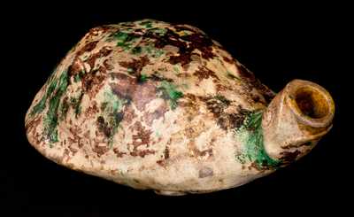 Exceedingly Rare Moravian Redware Turtle Bottle, Salem, NC origin, c1800-50