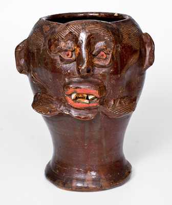 Exceptional Southern Stoneware Face Vessel / Wig Stand, circa 1910-40