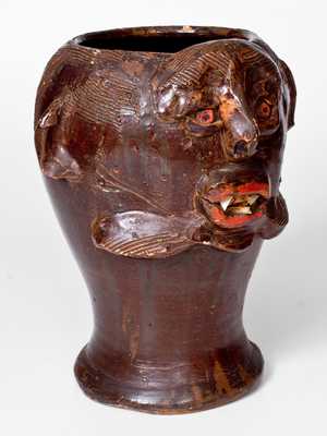 Exceptional Southern Stoneware Face Vessel / Wig Stand, circa 1910-40