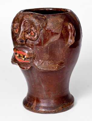 Exceptional Southern Stoneware Face Vessel / Wig Stand, circa 1910-40