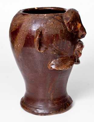 Exceptional Southern Stoneware Face Vessel / Wig Stand, circa 1910-40