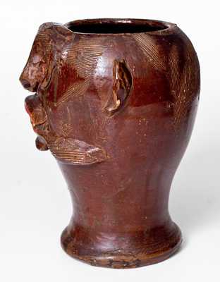 Exceptional Southern Stoneware Face Vessel / Wig Stand, circa 1910-40