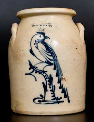 J. & E. NORTON / BENNINGTON, VT Stoneware Jar w/ Cobalt Pheasant-on-Stump Decoration