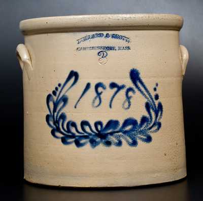 BULLARD & SCOTT / CAMBRIDGEPORT, MASS. Stoneware Crock w/ Cobalt 1878 Date in a Wreath