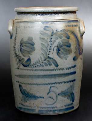Five-Gallon Western PA Stoneware Jar w/ Elaborate Cobalt Floral Decoration