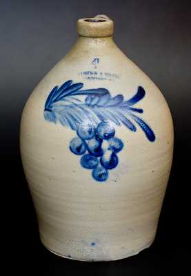 Four-Gallon COWDEN & WILCOX / HARRISBURG Stoneware Jug w/ Cobalt Grapes Decoration