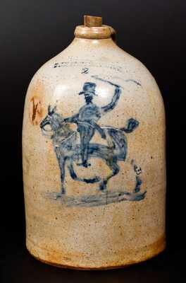 Very Fine M. TYLER / ALBANY, NY Stoneware Jug with Horse and Rider Decoration