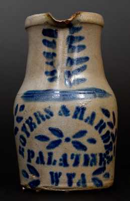 Fine BOYERS & HARDEN / PALATINE, W. VA Stoneware Pitcher w/ Stencilled and Freehand Decoration