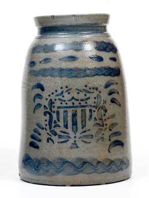 Rare Large-Sized Canning Jar w/ Federal Shield Decoration, att. Stephen H. Ward, West Brownsville, PA