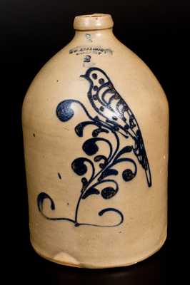 Scarce S. D. KELLOGG / WHATELY Stoneware Jug with Slip-Trailed Bird Decoration