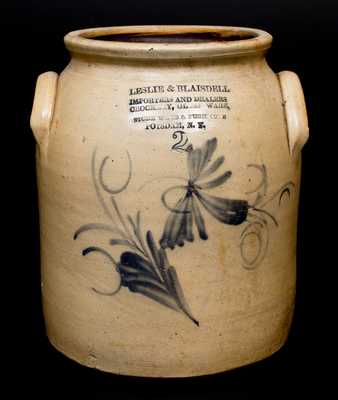 2 Gal. POTSDAM, NY Stoneware Jar with CROCKERY, GLASS WARE, STONE WARE & FURNITURE Advertising