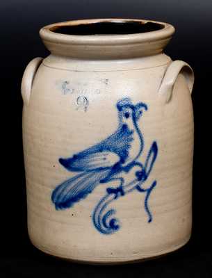 2 Gal. WEST TROY / NY / POTTERY Stoneware Jar with Bird Decoration