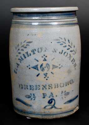 2 Gal. HAMILTON & JONES / GREENSBORO, PA Stoneware Jar w/ Stenciled Decoration