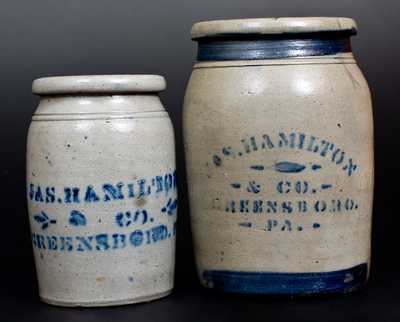 Lot of Two: Stoneware Jars Stenciled JAS. HAMILTON & CO. / GREENSBORO, PA