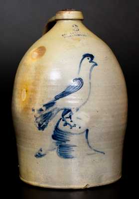 COWDEN & WILCOX / HARRISBURG, PA Stoneware Jug w/ Large Bird-on-Stump Design