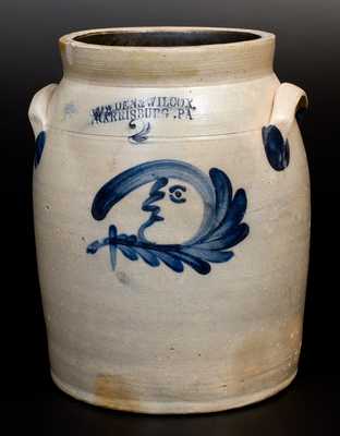 COWDEN & WILCOX / HARRISBURG, PA Stoneware Jar with Man-in-the-Moon Decoration