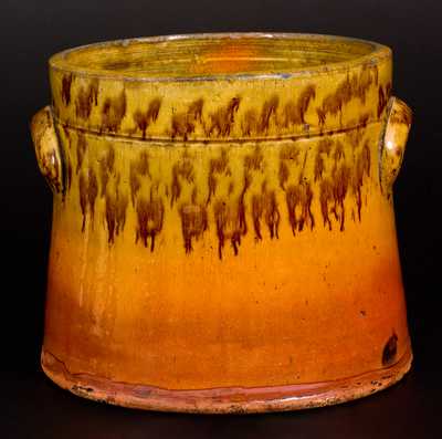 Redware Butter Crock with Sponged Manganese Decoration