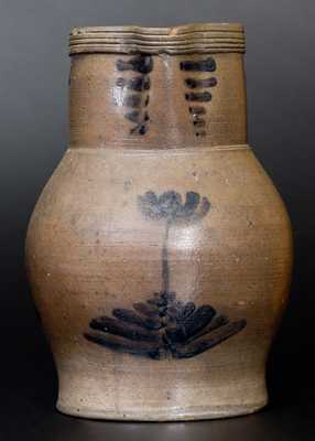 One-Gallon Stoneware Pitcher with Cobalt Floral Decoration, probably Pennsylvania origin