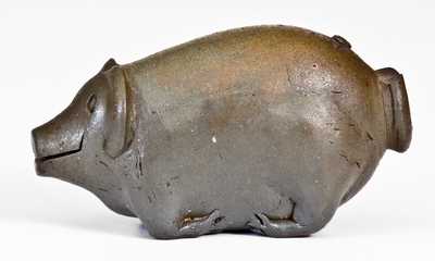 Extremely Rare Diminutive Stoneware Pig Flask, att. J. Swank & Co., Johnstown, PA