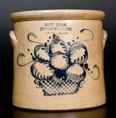 NEW YORK STONEWARE CO. / FORT EDWARD, N.Y. Stoneware Crock w/ Basket of Fruit