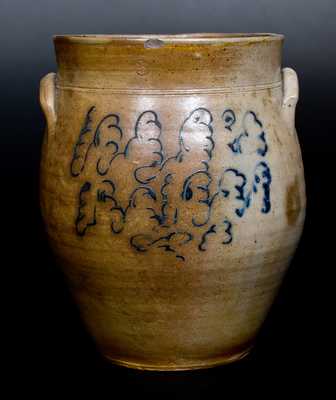 3 Gal. Stoneware Jar with Slip-Trailed Decoration, Northeastern U.S. origin, mid 19th century.