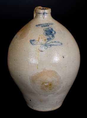 3 Gal. I. SEYMOUR & CO. / TROY Stoneware Jug with Fine Incised Floral Decoration