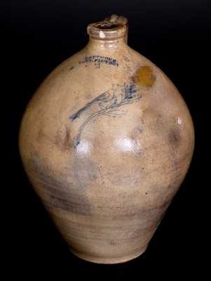 2 Gal. I SEYMOUR / TROY FACTORY Stoneware Jug with Fine Incised Bird Decoration