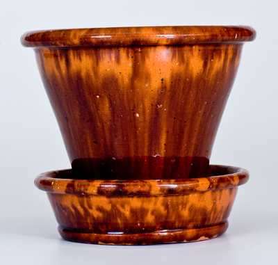 JOHN W. BELL / Waynesboro, Pa Redware Flowerpot w/ Streaked Manganese Decoration