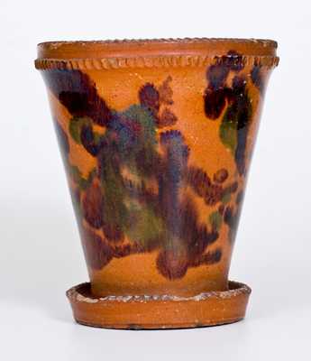 Shenandoah Valley Multi-Glazed Redware Flowerpot with Green and Brown Decoration