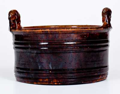 JOHN W. BELL / Waynesboro, Pa. Redware Butter Tub with Rope Handles