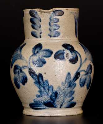 1/2 Gal. Stoneware Pitcher w/ Elaborate Floral Decoration, Henry Remmey, Philadelphia, c1850