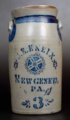 J. E. ENEIX / NEW GENEVA, PA Stoneware Churn with Stenciled Decoration