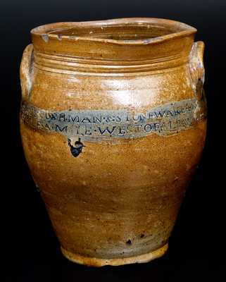 Very Rare PAUL CUSHMAN Stoneware Jar with ALBANY GOAL 1809 Coggled Inscription