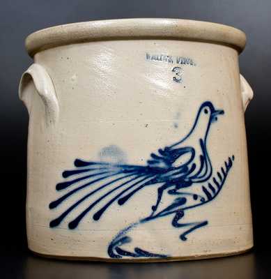 3 Gal. WHITES UTICA Stoneware Crock with Bold Slip-Trailed Bird Decoration